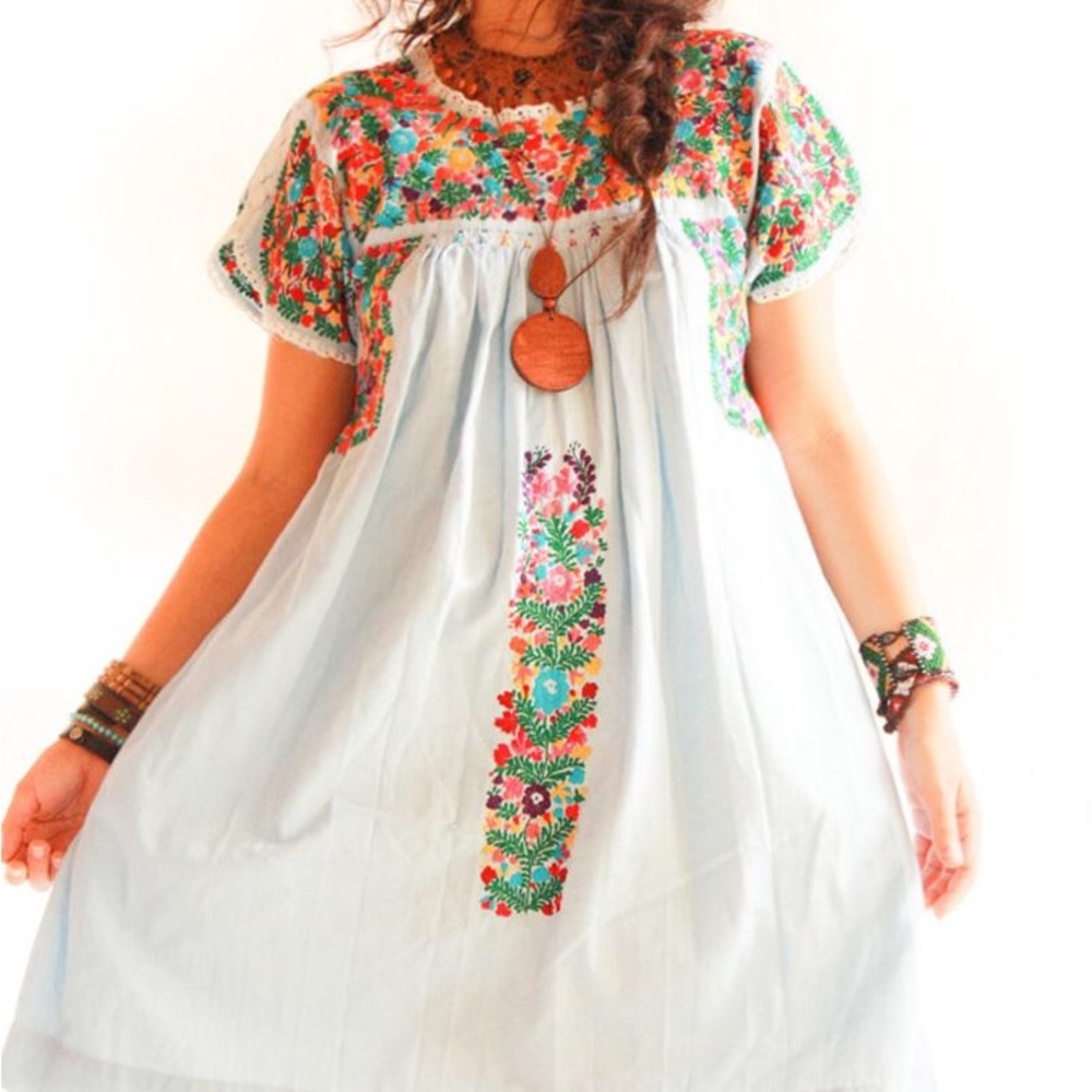 San antonino Oaxaca vintage Mexican dress floral birds fine embroidered